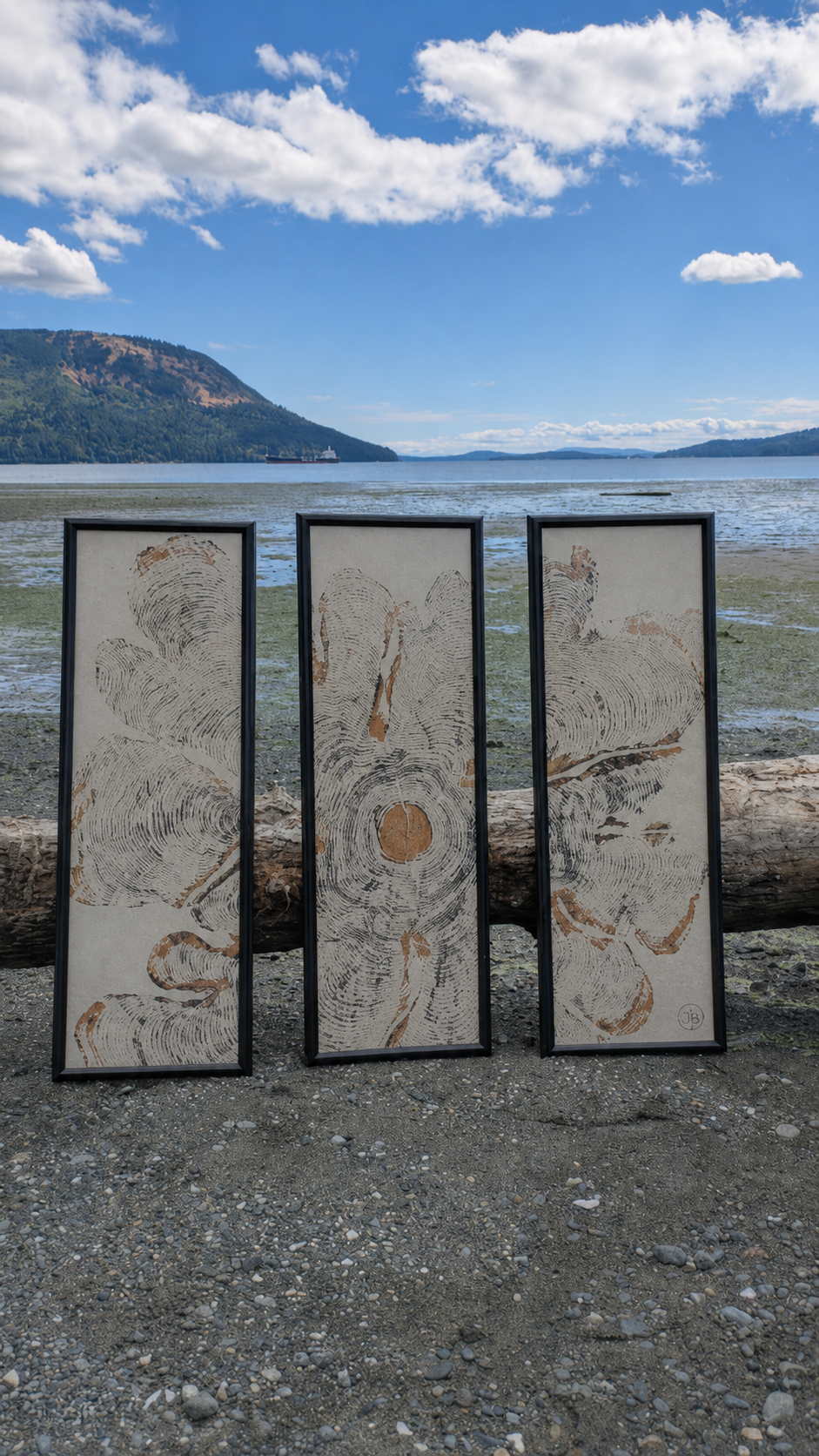 Footprint of Nature triptych on a Vancouver Island shoreline